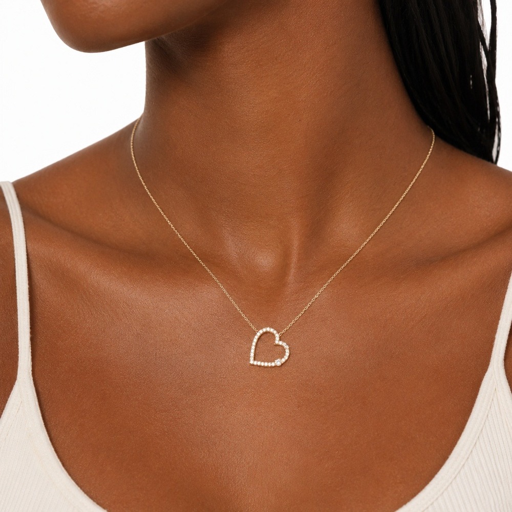 NEW W/ Box Womens Ajoa by Nadri Gold Open Heart Pendant Necklace Dainty Feminine - Picture 1 of 3